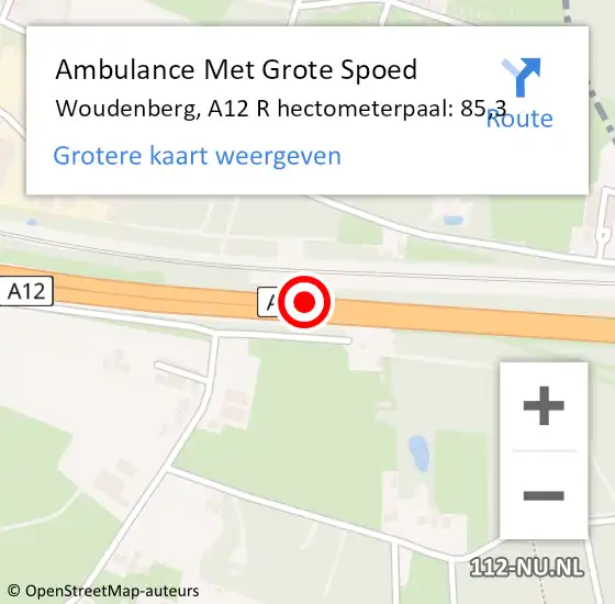 Locatie op kaart van de 112 melding: Ambulance Met Grote Spoed Naar Woudenberg, A12 R hectometerpaal: 85,2 op 5 januari 2017 05:58