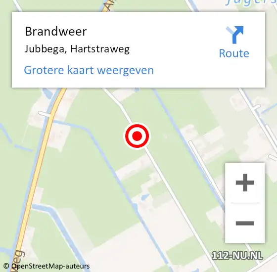 Locatie op kaart van de 112 melding: Brandweer Jubbega, Hartstraweg op 5 januari 2017 15:02