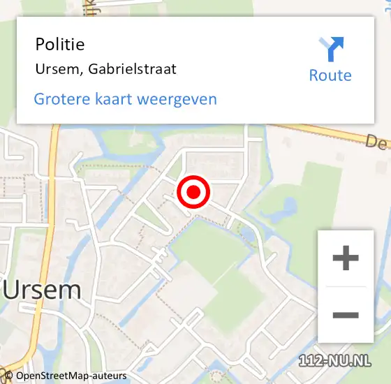 Locatie op kaart van de 112 melding: Politie Ursem, Gabrielstraat op 5 januari 2017 22:35