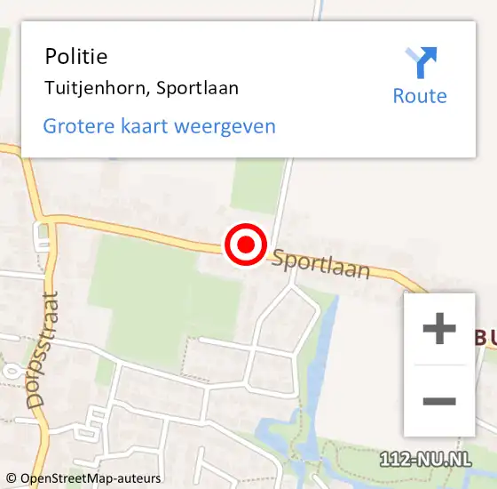 Locatie op kaart van de 112 melding: Politie Tuitjenhorn, Sportlaan op 6 januari 2017 07:17