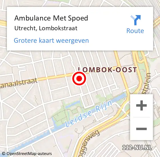 Locatie op kaart van de 112 melding: Ambulance Met Spoed Naar Utrecht, Lombokstraat op 6 januari 2017 15:09