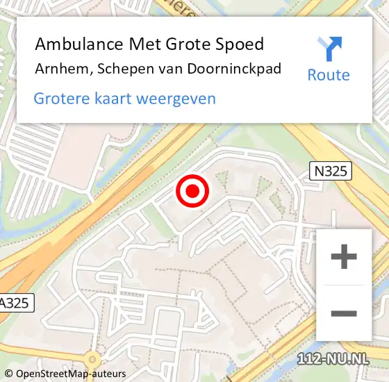 Locatie op kaart van de 112 melding: Ambulance Met Grote Spoed Naar Arnhem, Schepen van Doorninckpad op 6 januari 2017 18:38
