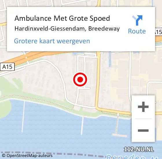 Locatie op kaart van de 112 melding: Ambulance Met Grote Spoed Naar Hardinxveld-Giessendam, Breedeway op 6 januari 2017 20:13