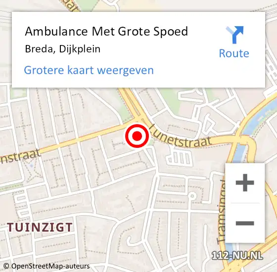 Locatie op kaart van de 112 melding: Ambulance Met Grote Spoed Naar Breda, Dijkplein op 6 januari 2017 23:28