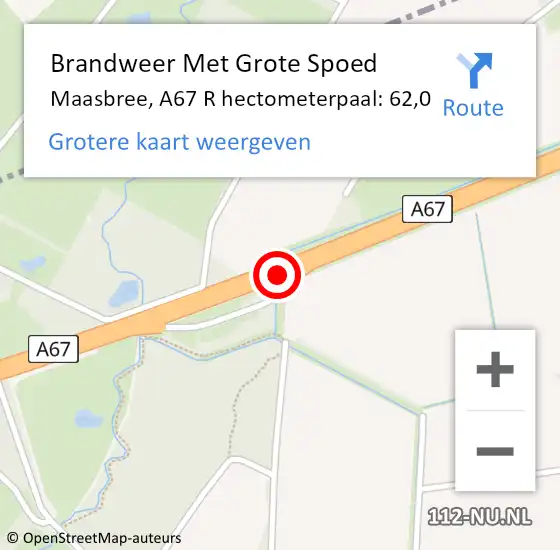 Locatie op kaart van de 112 melding: Brandweer Met Grote Spoed Naar Maasbree, A67 R hectometerpaal: 58,2 op 7 januari 2017 14:08
