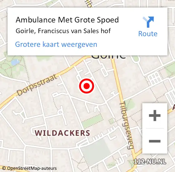 Locatie op kaart van de 112 melding: Ambulance Met Grote Spoed Naar Goirle, Franciscus van Sales hof op 7 januari 2017 17:08