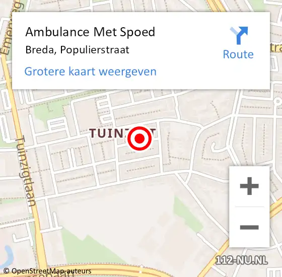Locatie op kaart van de 112 melding: Ambulance Met Spoed Naar Breda, Populierstraat op 7 januari 2014 09:26