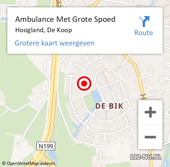 Locatie op kaart van de 112 melding: Ambulance Met Grote Spoed Naar Hoogland, De Koop op 8 januari 2017 04:56