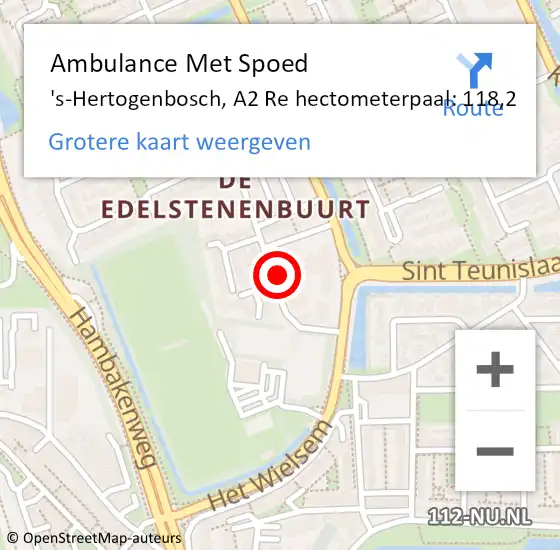 Locatie op kaart van de 112 melding: Ambulance Met Spoed Naar 's-Hertogenbosch, A2 Re hectometerpaal: 116,0 op 8 januari 2017 16:59