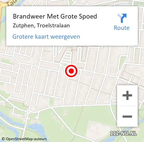 Locatie op kaart van de 112 melding: Brandweer Met Grote Spoed Naar Zutphen, Troelstralaan op 9 januari 2017 11:52
