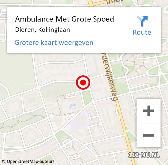 Locatie op kaart van de 112 melding: Ambulance Met Grote Spoed Naar Dieren, Kollinglaan op 9 januari 2017 17:18