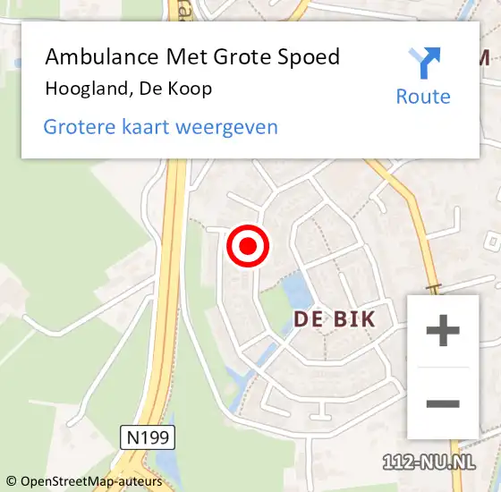 Locatie op kaart van de 112 melding: Ambulance Met Grote Spoed Naar Hoogland, De Koop op 9 januari 2017 20:07