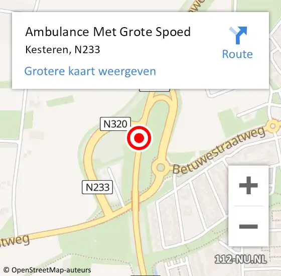 Locatie op kaart van de 112 melding: Ambulance Met Grote Spoed Naar Kesteren, N233 op 10 januari 2017 07:44