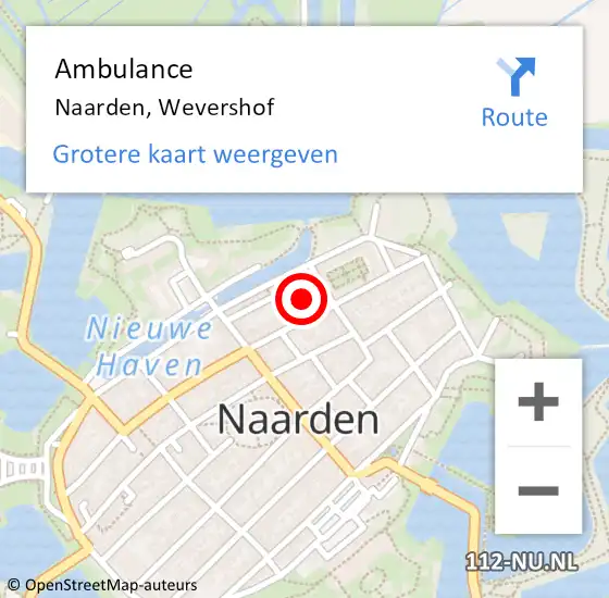 Locatie op kaart van de 112 melding: Ambulance Naarden, Wevershof op 7 januari 2014 12:59