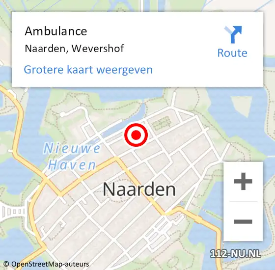 Locatie op kaart van de 112 melding: Ambulance Naarden, Wevershof op 7 januari 2014 13:04