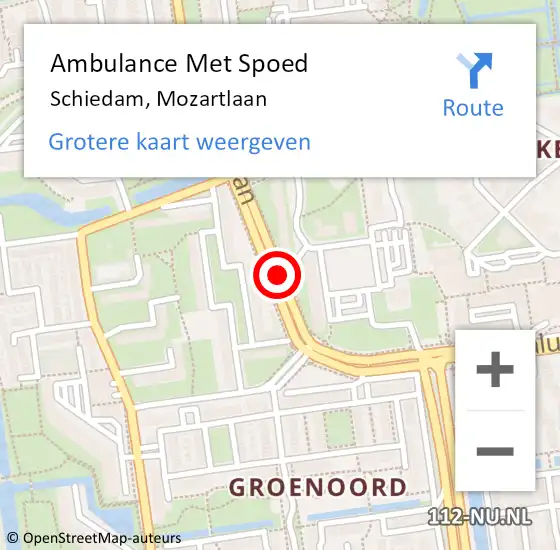 Locatie op kaart van de 112 melding: Ambulance Met Spoed Naar Schiedam, Mozartlaan op 10 januari 2017 15:18