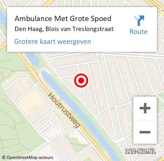 Locatie op kaart van de 112 melding: Ambulance Met Grote Spoed Naar Den Haag, Blois van Treslongstraat op 10 januari 2017 23:26