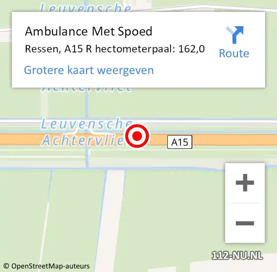 Locatie op kaart van de 112 melding: Ambulance Met Spoed Naar Ressen, A15 R hectometerpaal: 162,0 op 12 januari 2017 09:15