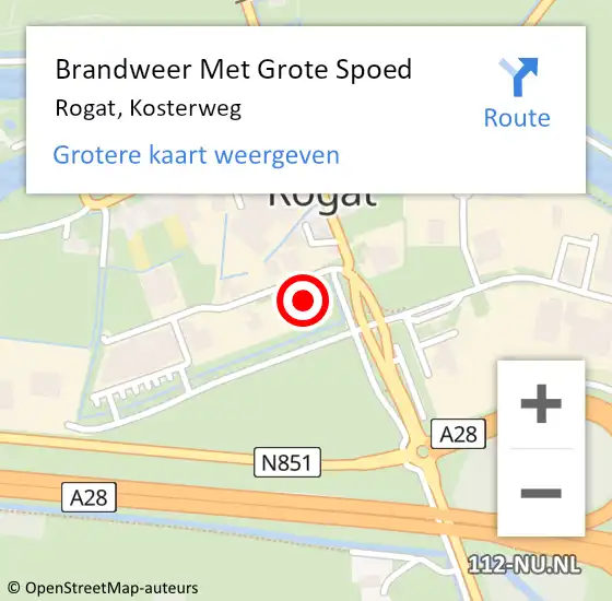 Locatie op kaart van de 112 melding: Brandweer Met Grote Spoed Naar Rogat, Kosterweg op 7 januari 2014 17:01