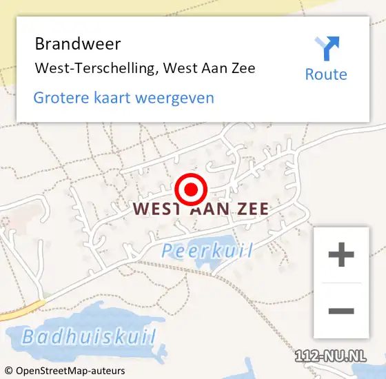 Locatie op kaart van de 112 melding: Brandweer West-Terschelling, West Aan Zee op 12 januari 2017 11:42