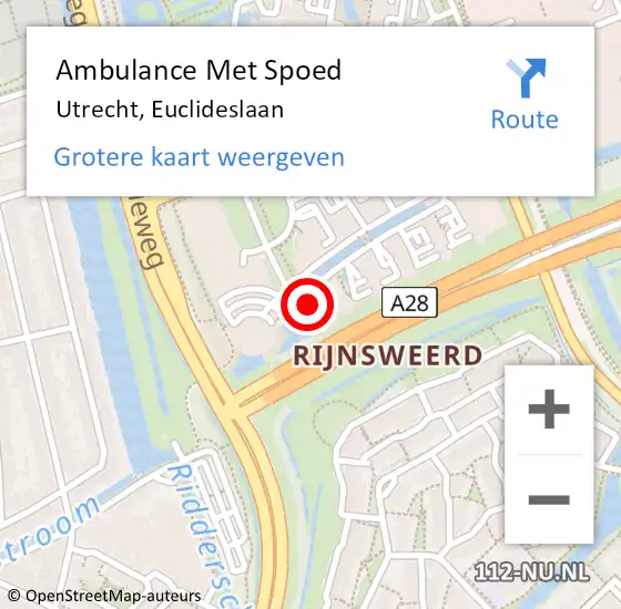 Locatie op kaart van de 112 melding: Ambulance Met Spoed Naar Utrecht, Euclideslaan op 12 januari 2017 15:06
