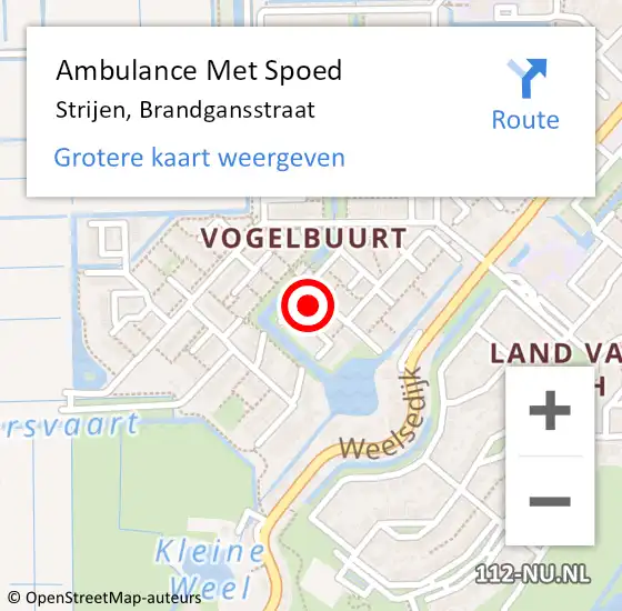 Locatie op kaart van de 112 melding: Ambulance Met Spoed Naar Strijen, Brandgansstraat op 12 januari 2017 15:55