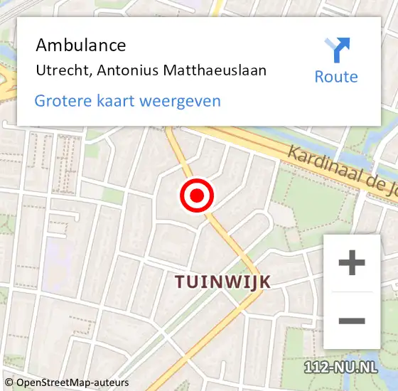 Locatie op kaart van de 112 melding: Ambulance Utrecht, Antonius Matthaeuslaan op 12 januari 2017 18:13