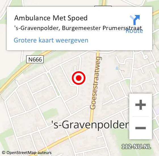 Locatie op kaart van de 112 melding: Ambulance Met Spoed Naar 's-Gravenpolder, Burgemeester Prumersstraat op 13 januari 2017 09:16