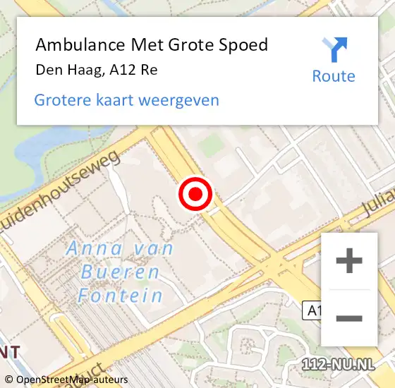 Locatie op kaart van de 112 melding: Ambulance Met Grote Spoed Naar Den Haag, A12 R hectometerpaal: 14,2 op 13 januari 2017 22:39