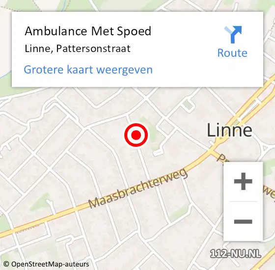 Locatie op kaart van de 112 melding: Ambulance Met Spoed Naar Linne, Pattersonstraat op 14 januari 2017 05:10