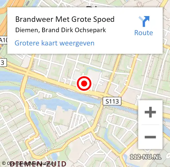 Locatie op kaart van de 112 melding: Brandweer Met Grote Spoed Naar Diemen, Berkenstede op 14 januari 2017 11:00
