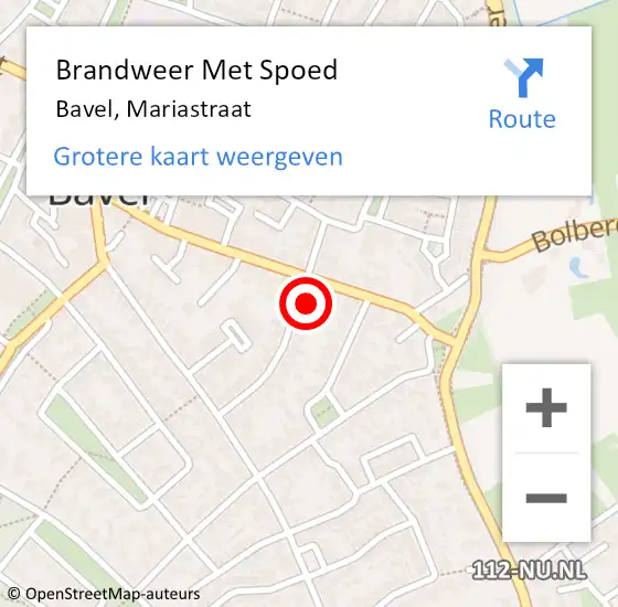 Locatie op kaart van de 112 melding: Brandweer Met Spoed Naar Bavel, Mariastraat op 14 januari 2017 15:16
