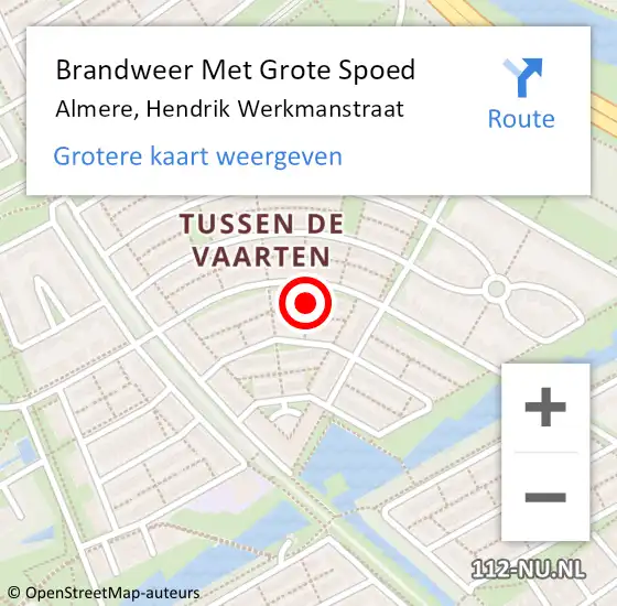 Locatie op kaart van de 112 melding: Brandweer Met Grote Spoed Naar Almere, Hendrik Werkmanstraat op 14 januari 2017 21:20