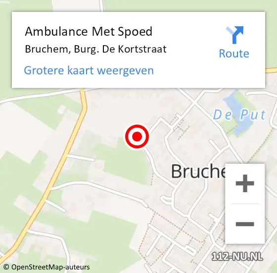 Locatie op kaart van de 112 melding: Ambulance Met Spoed Naar Bruchem, Burg. De Kortstraat op 15 januari 2017 01:00