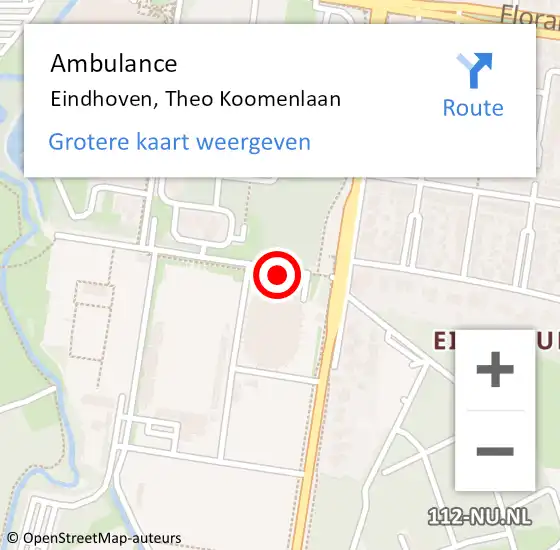 Locatie op kaart van de 112 melding: Ambulance Eindhoven, Theo Koomenlaan op 15 januari 2017 11:07