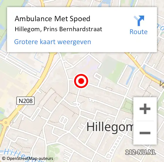 Locatie op kaart van de 112 melding: Ambulance Met Spoed Naar Hillegom, Prins Bernhardstraat op 15 januari 2017 15:55