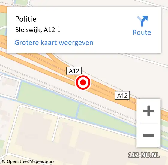 Locatie op kaart van de 112 melding: Politie Bleiswijk, A12 L op 16 januari 2017 16:32