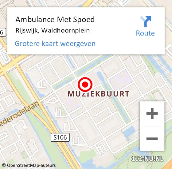 Locatie op kaart van de 112 melding: Ambulance Met Spoed Naar Rijswijk, Waldhoornplein op 16 januari 2017 16:37