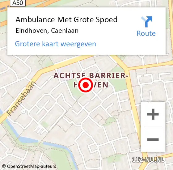 Locatie op kaart van de 112 melding: Ambulance Met Grote Spoed Naar Eindhoven, Caenlaan op 16 januari 2017 22:49