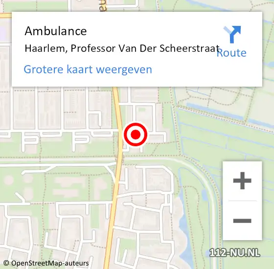 Locatie op kaart van de 112 melding: Ambulance Haarlem, Professor Van Der Scheerstraat op 17 januari 2017 17:48
