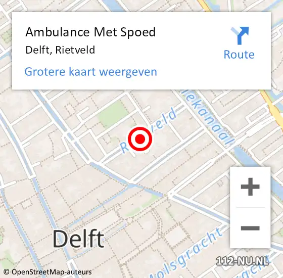 Locatie op kaart van de 112 melding: Ambulance Met Spoed Naar Delft, Rietveld op 18 januari 2017 07:33