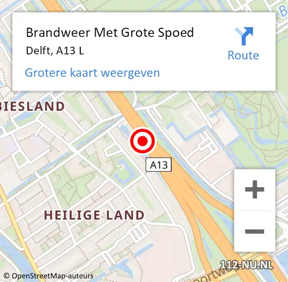 Locatie op kaart van de 112 melding: Brandweer Met Grote Spoed Naar Delft, A13 L op 19 januari 2017 07:50