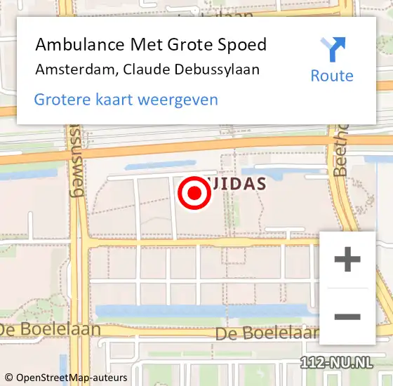 Locatie op kaart van de 112 melding: Ambulance Met Grote Spoed Naar Amsterdam, Claude Debussylaan op 19 januari 2017 07:57