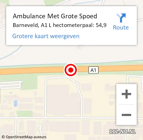 Locatie op kaart van de 112 melding: Ambulance Met Grote Spoed Naar Barneveld, A1 R hectometerpaal: 55,9 op 19 januari 2017 08:23