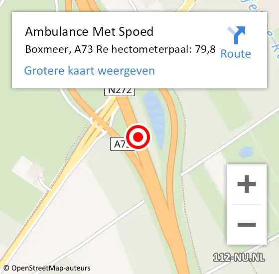Locatie op kaart van de 112 melding: Ambulance Met Spoed Naar Boxmeer, A73 Li hectometerpaal: 79,4 op 19 januari 2017 09:28