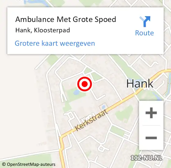 Locatie op kaart van de 112 melding: Ambulance Met Grote Spoed Naar Hank, Kloosterpad op 19 januari 2017 12:55
