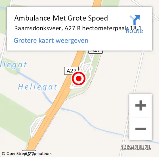 Locatie op kaart van de 112 melding: Ambulance Met Grote Spoed Naar Raamsdonksveer, A27 R hectometerpaal: 18,1 op 19 januari 2017 13:20