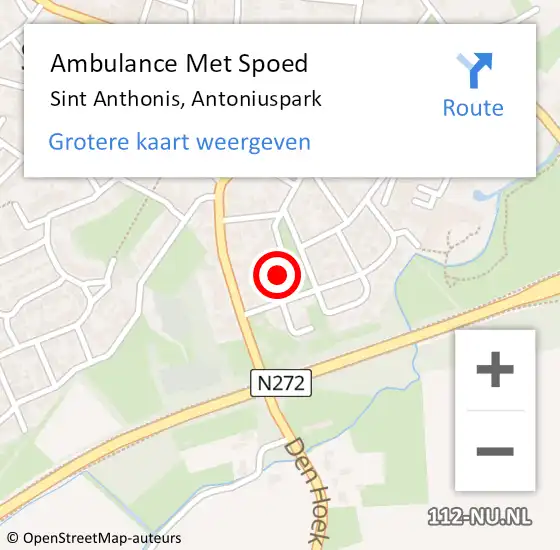 Locatie op kaart van de 112 melding: Ambulance Met Spoed Naar Sint Anthonis, Antoniuspark op 19 januari 2017 22:15