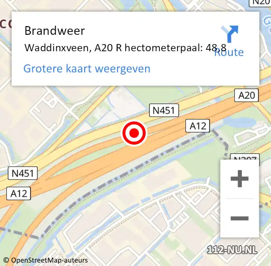 Locatie op kaart van de 112 melding: Brandweer Waddinxveen, A20 R hectometerpaal: 48,8 op 20 januari 2017 01:56