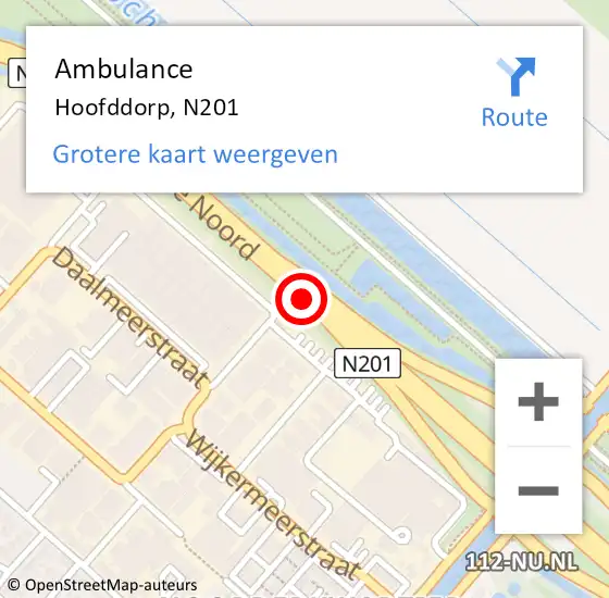 Locatie op kaart van de 112 melding: Ambulance Hoofddorp, N201 op 20 januari 2017 04:27